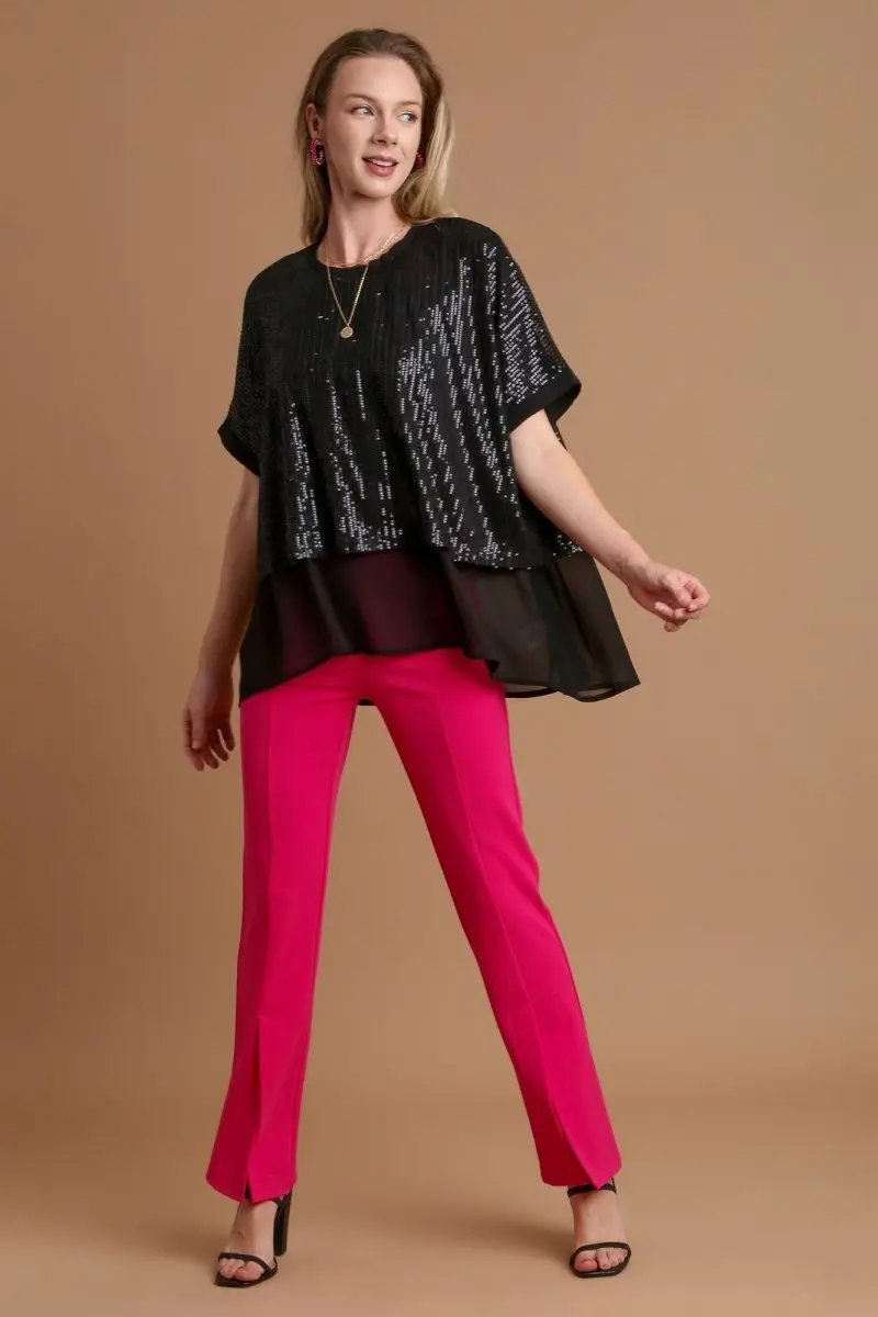 Umgee Sequin Half Sleeve Layered Blouse for Stylish Looks - Love Salve
